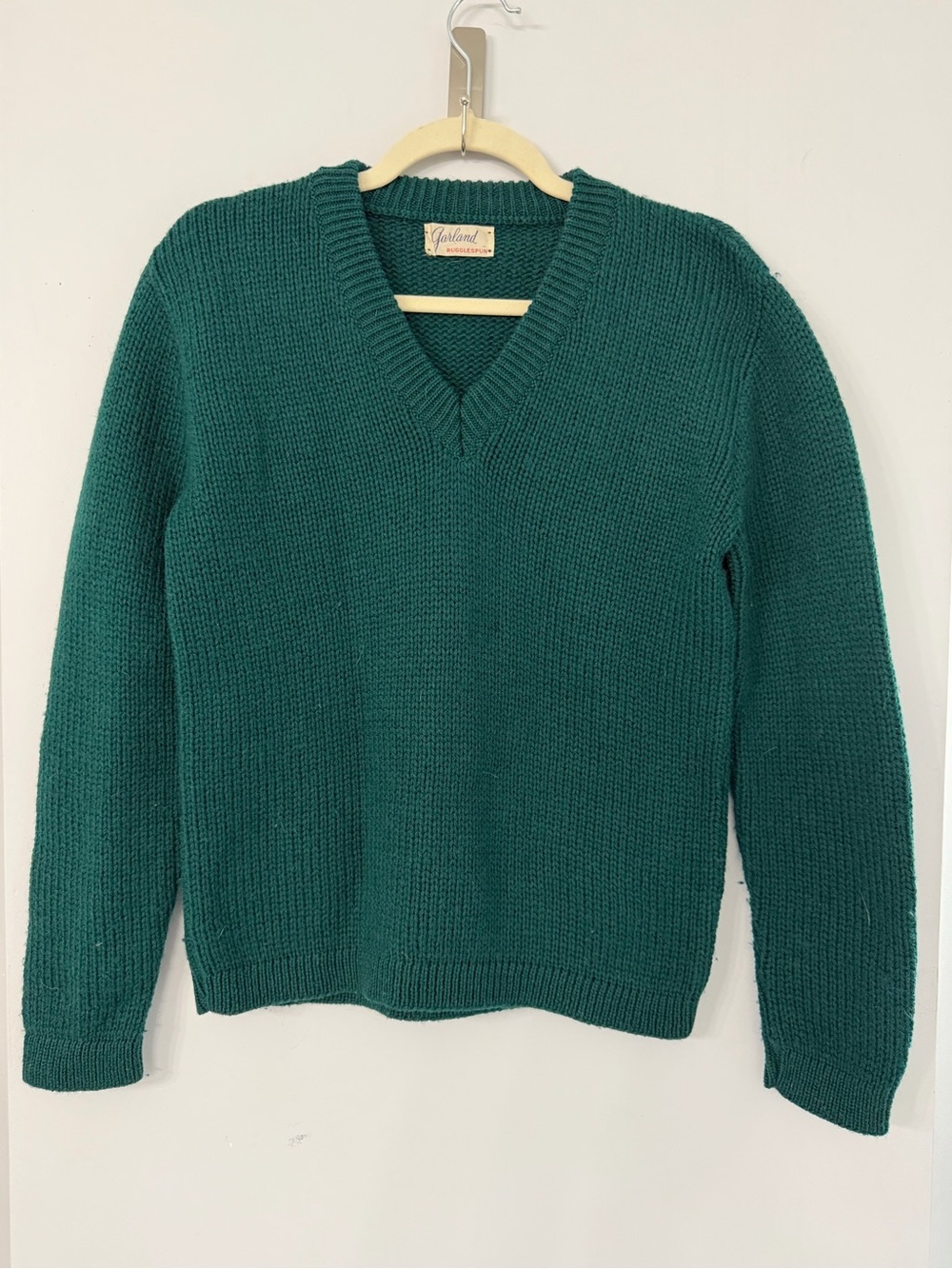 Vintage Garland Rugglespun V-neck longsleeve thick sweater forest green